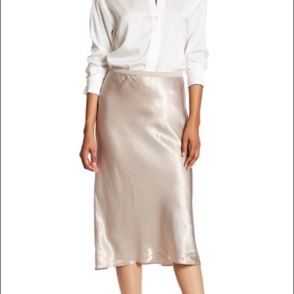 vince metallic satin slip skirt